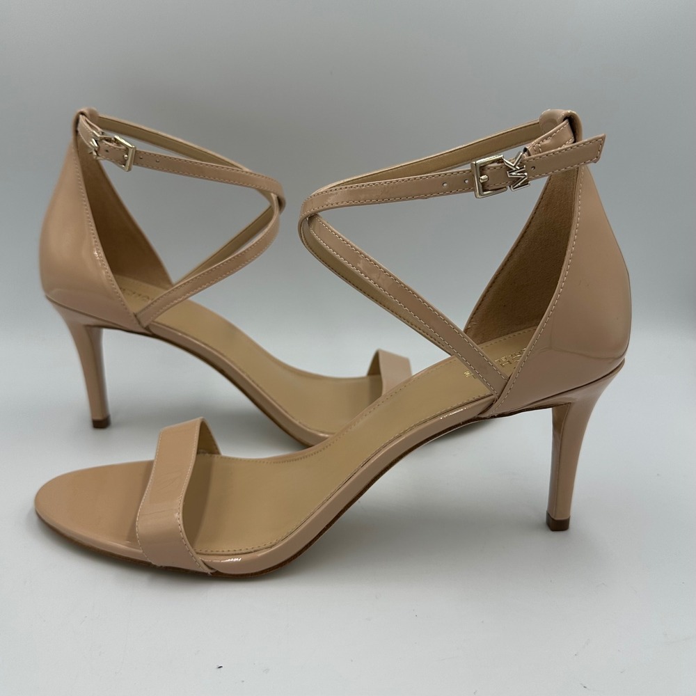 Michael Kors Ava Mid Patent Blush Strappy Heels Sz 11 Nude Minimalist Sandal NIB - Picture 5 of 11